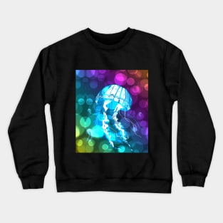 Neon Jellyfish With Lens Flare Background Crewneck Sweatshirt